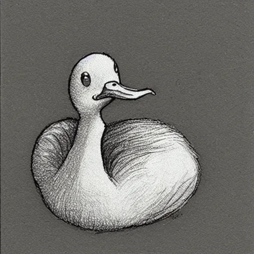 Image similar to cute duck detailed micron drawing illustrated by stephen gammell, maurice sendak, graham ingels