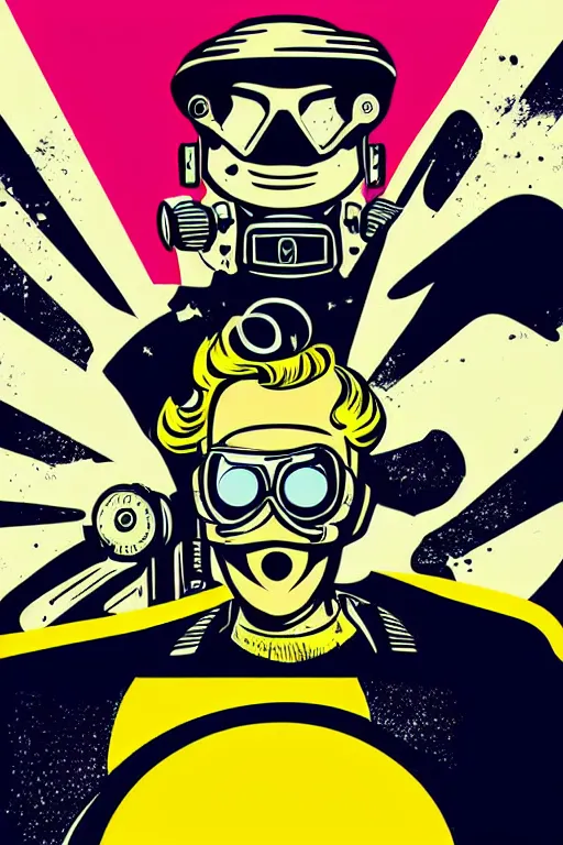 Image similar to fallout 7 6 retro futurist illustration art by butcher billy, sticker, colorful, illustration, highly detailed, simple, smooth and clean vector curves, no jagged lines, vector art, smooth andy warhol style