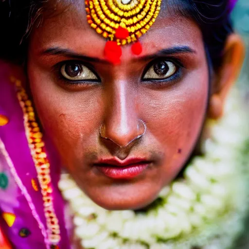 Image similar to A beautiful indian woman wearing traditional clothes half immerged in the Ganges river looking at the camera with an hypnotizing glare. CANON Eos C300, ƒ4, 15mm, natural lights