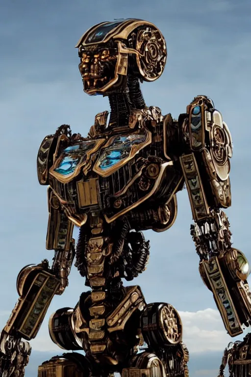 Image similar to cinematic still in westworld and machine - warrior - 5, intricate ornate humanoid mecha warrior,