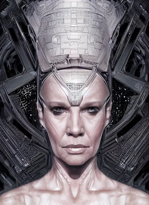 Image similar to Portrait of the Borg Queen, from Star Trek, dark, intricate, highly detailed, smooth, artstation, digital illustration by Artgerm and Wayne Barlowe and Greg Rutkowski