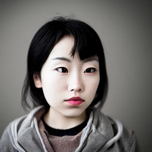 Image similar to Portrait of an 1980 young japanese girl, (EOS 5DS R, ISO100, f/8, 1/125, 84mm, postprocessed, crisp face, facial features)