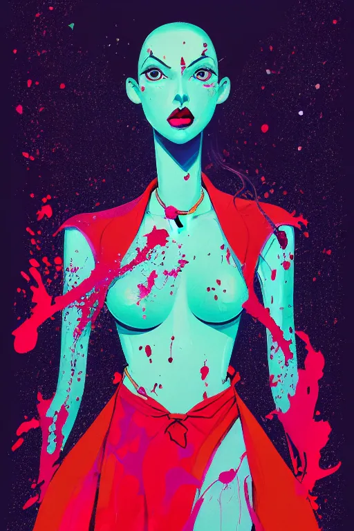 Image similar to beautiful lady half necromancer, made of red gucci fabric, dust particles, pixiv fanbox, dramatic lighting, maximalist pastel color palette, splatter paint, pixar and disney exploded - view drawing, graphic novel by fiona staples and dustin nguyen, peter elson, alan bean, wangechi mutu, clean cel shaded vector art, trending on artstation