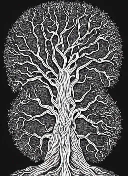 Prompt: an illustration of a tree with arms and legs, simple and complex, intricate details, award - winning, by marco bucci