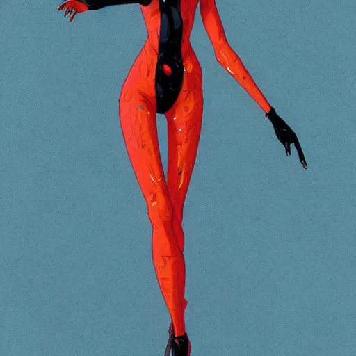 Image similar to thin girl with boyish body shape in catsuit. illustration by james jean and satoshi kon and erik jones, inspired by evangelion, smooth feature, intricate oil painting, high detail illustration, sharp high detail