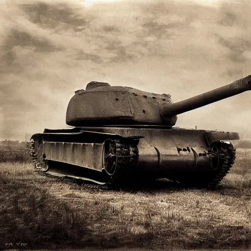 Image similar to painting of ww2 tank, desaturated, old school