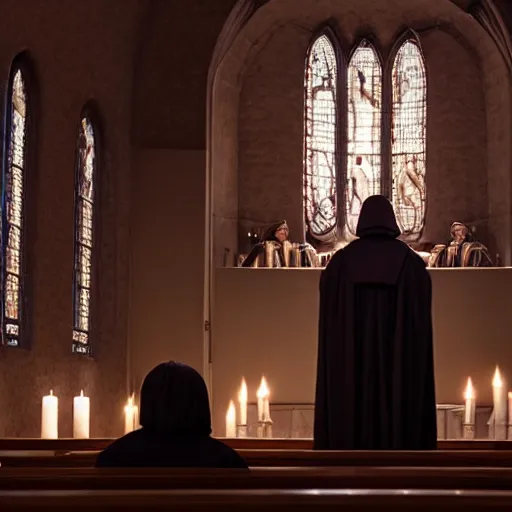 Image similar to emperor palpatine preaching to people at church, 8k cinematic lighting, very sharp detail, anatomically correct