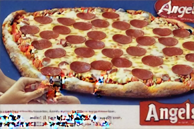 Image similar to angels, pizza, advertisement