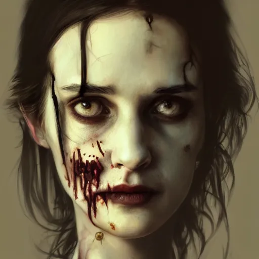 Prompt: portrait of young winona ryder as a zombie, 7 days to die zombie, fine art, award winning, intricate, elegant, sharp focus, cinematic lighting, highly detailed, digital painting, 8 k concept art, art by guweiz and z. w. gu, masterpiece, trending on artstation, 8 k