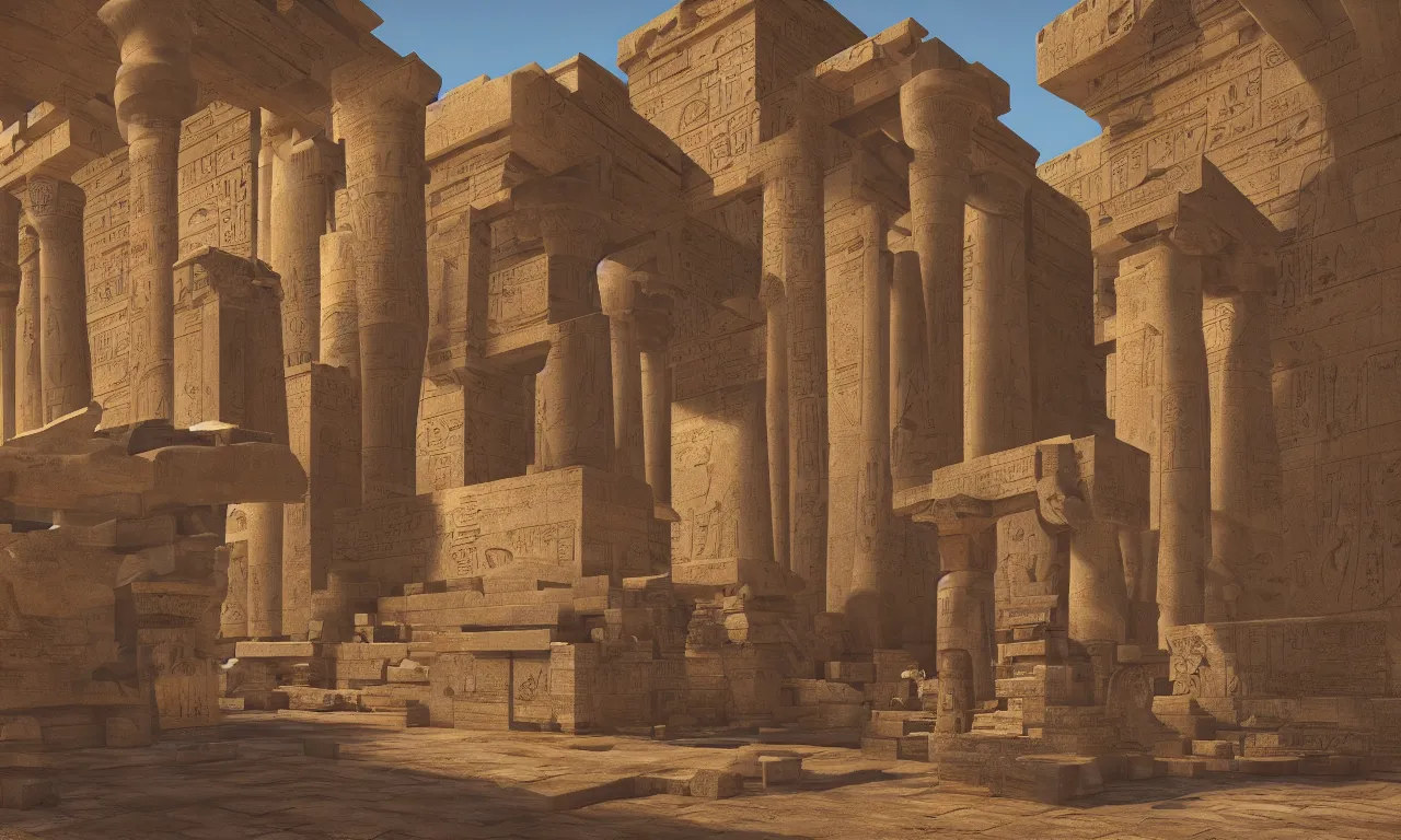 Prompt: beautiful ancient egyptian temples, vivid colors, high details, cinematic, 8k resolution, beautiful detailed, photorealistic, digital painting, artstation, concept art, smooth, sharp focus, illustration, fantasy background, artstation trending, octane render, unreal engine