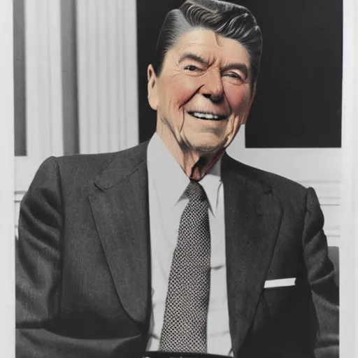 Image similar to [ ronald reagan sitting in chair... tiger ]