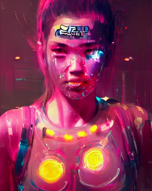 Image similar to detailed portrait Neon boxer Girl, cyberpunk futuristic neon, reflective crop top and shorts, boxing gloves, decorated with traditional Japanese ornaments by Ismail inceoglu dragan bibin hans thoma greg rutkowski Alexandros Pyromallis Nekro Rene Maritte Illustrated, Perfect face, fine details, realistic shaded, fine-face, pretty face