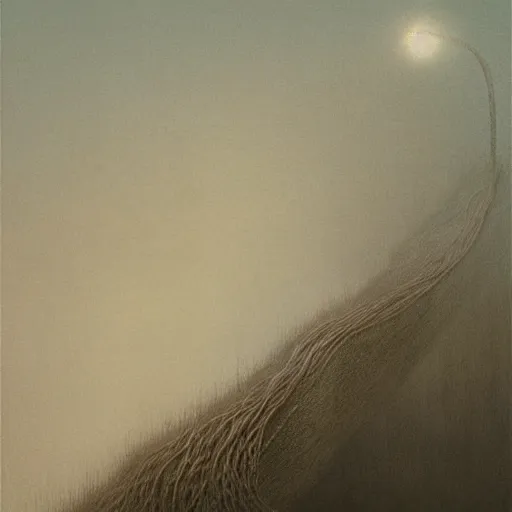Prompt: lullaby by zdzislaw beksinski, by lewis jones, by mattias adolfsson, cold hue's, warm tone gradient background, concept art, beautiful composition, digital painting