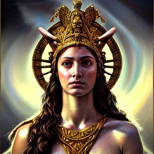 Prompt: hyperrealistic mixed media painting of beautiful goddess Athena, stunning 3d render inspired art by P. Craig Russell and Barry Windsor-Smith, perfect facial symmetry, dim volumetric lighting, 8k octane beautifully detailed render, post-processing, portrait, extremely hyper-detailed, intricate, epic composition, brown eyes, realistic eyes, correct!!! eyes, cinematic lighting, masterpiece, trending on artstation, very very detailed, masterpiece, stunning