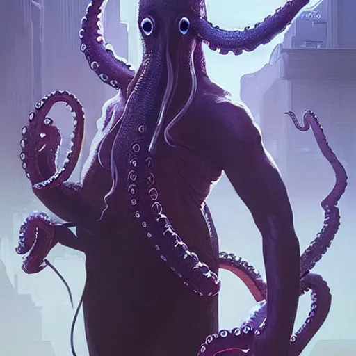 Prompt: octopus holding eight markers in his tentacle, cyberpunk, sci-fi, highly detailed, digital painting, artstation, smooth, sharp focus, art by artgerm and greg rutkowski and alphonse mucha