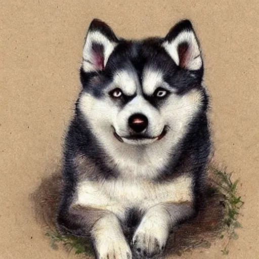 Image similar to ( ( ( ( ( 1 9 5 0 s cute chibi husky dog. muted colors. ) ) ) ) ) by jean - baptiste monge!!!!!!!!!!!!!!!!!!!!!!!!!!!