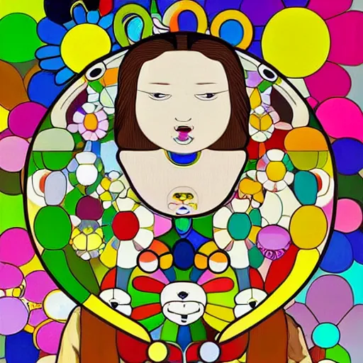 Image similar to mona lisa by takashi murakami, by takashi murakami, by takashi murakami, by takashi murakami, by takashi murakami, 8k detailed official digital artwork by takashi murakami