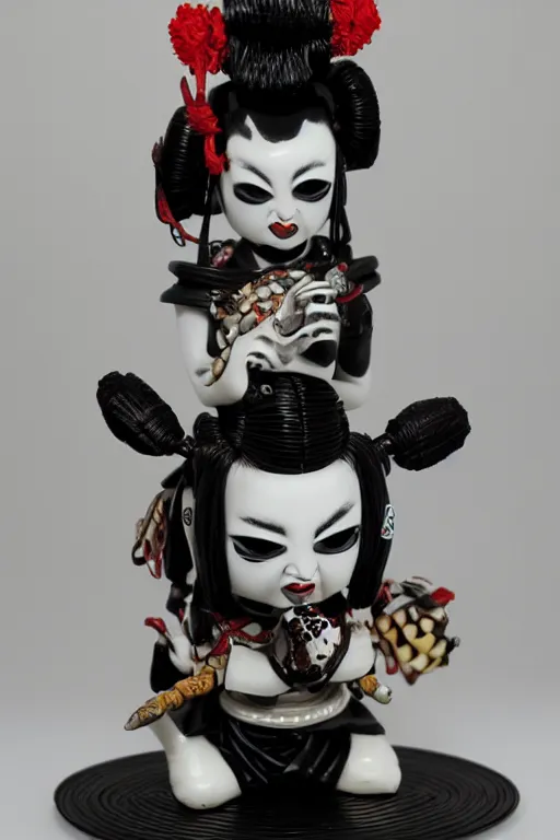 Prompt: porcelain oni geisha made by Kris Kuksi and HR Giger