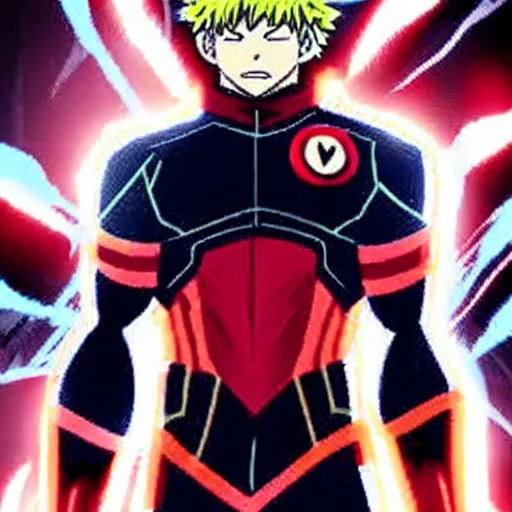 Image similar to bakugo in a superhero pose