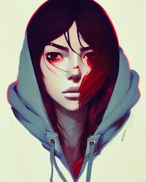 Image similar to a ultradetailed painting of a stylish girl in a oversized hoodie by conrad roset, greg rutkowski and makoto shinkai trending on artstation