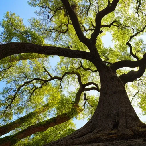 Image similar to an oak tree growing in a large atrium, natural light, photo, 4 k, view from a distance