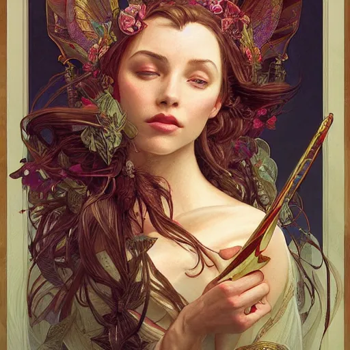 Image similar to portrait of the angel of apples, D&D, fantasy, intricate, elegant, highly detailed, digital painting, artstation, concept art, smooth, sharp focus, illustration, art by artgerm and greg rutkowski and alphonse mucha