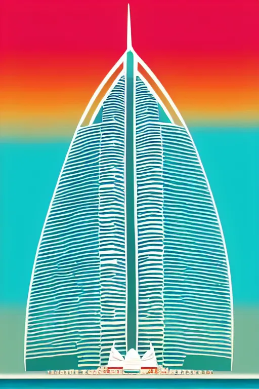 Prompt: minimalist boho style art of colorful burj al arab, illustration, vector art