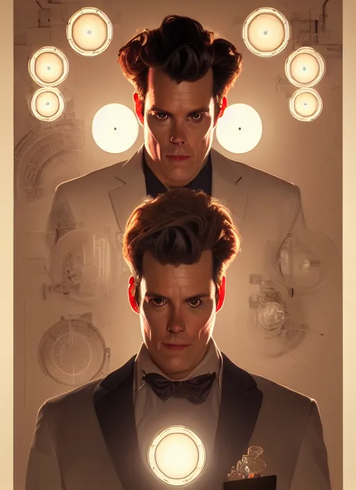 Prompt: symmetry!! portrait of ace ventura pet detective, chemisty, sci - fi, glowing lights!! intricate, elegant, highly detailed, digital painting, artstation, concept art, smooth, sharp focus, illustration, art by artgerm and greg rutkowski and alphonse mucha, 8 k