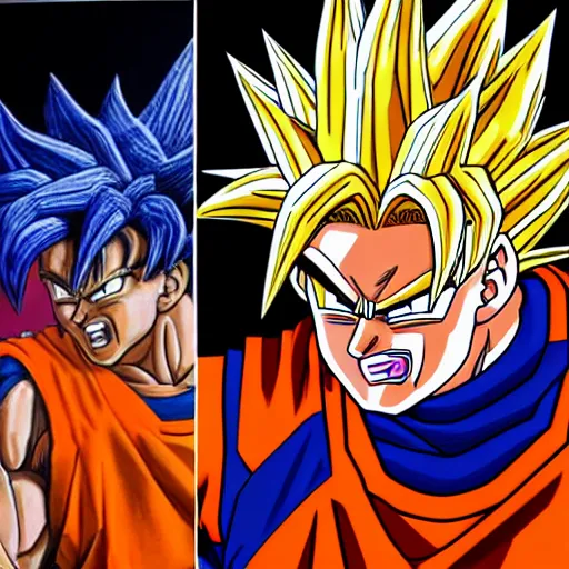 Image similar to ultra realistic portrait painting of shaquille o'neal as super saiyan goku, art by akira toriyama, 4 k, dragon ball artstyle, cel shaded, highly detailed, epic lighting