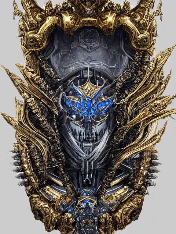 Prompt: portrait art of 8k ultra realistic lich king, detailed ornate gold crown , detailed intricate ornate armour,blade runner, cybernetic, full of colour, cinematic lighting, trending on artstation, 4k, hyperrealistic, focused, extreme details,unreal engine 5, cinematic, masterpiece, art by ayami kojima, giger