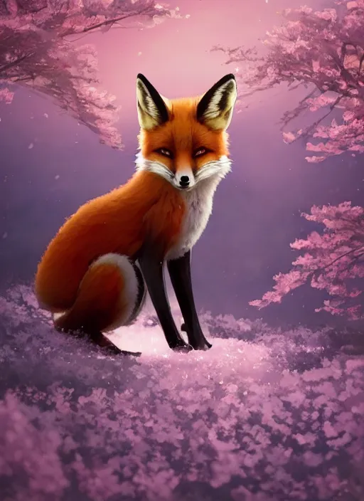 Prompt: a fox sitting curled up under a Sakura tree, subtle colors. Digital illustration, soft lighting, atmospheric lighting, 8K, octane render. By Makoto Shinkai, Stanley Artgerm Lau, WLOP, Rossdraws, James Jean, Andrei Riabovitchev, Marc Simonetti, krenz cushart, Sakimichan, D&D trending on ArtStation, digital art.