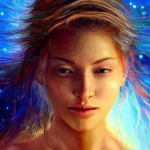 Prompt: a female divine being of pure light, artstation hall of fame gallery, editors choice, #1 digital painting of all time, most beautiful image ever created, emotionally evocative, greatest art ever made, lifetime achievement magnum opus masterpiece, the most amazing breathtaking image with the deepest message ever painted, a thing of beauty beyond imagination or words