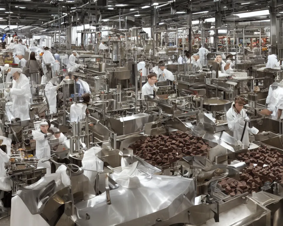 Prompt: a factory that makes magical chocolate