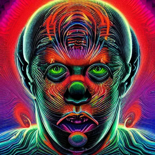 Prompt: ( neon clown face in the style of hr giger ) ( ( engineering document, drawing, autodesk blueprint, warp drive ) ) ( ( ( hyper detailed masterpiece, psychedelic fractal pattern, jean giraud, digital art painting, dream wave aesthetic, ethereal, artgerm, donato giancola, tom bagshaw ) ) )