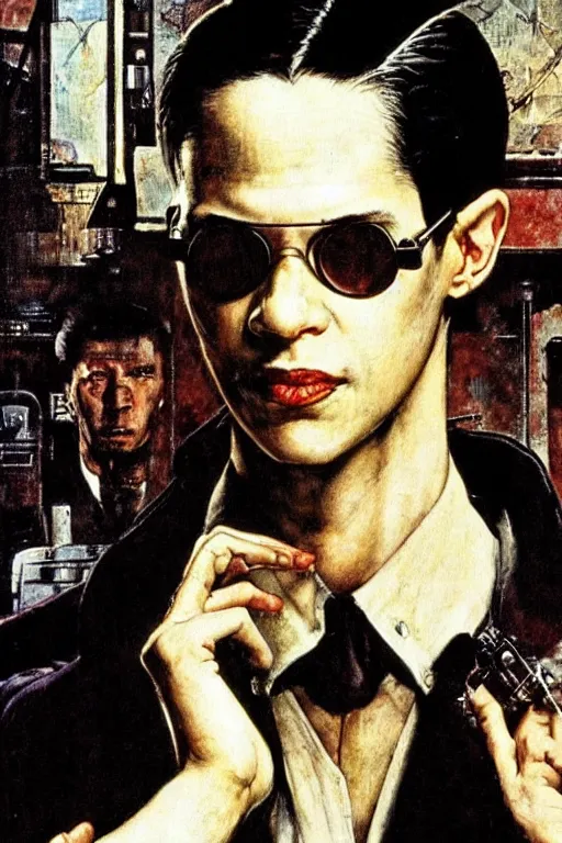 Prompt: Neo from Matrix painted by Norman Rockwell