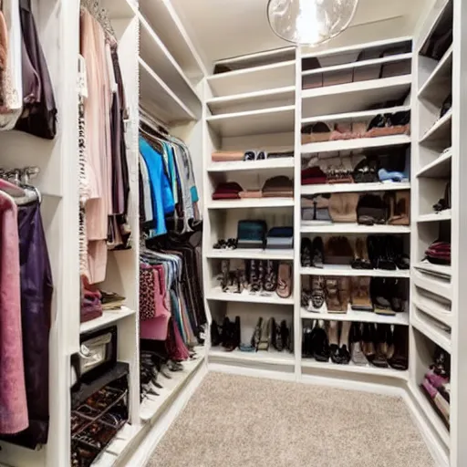 Prompt: gigantic walk-in closet for a woman