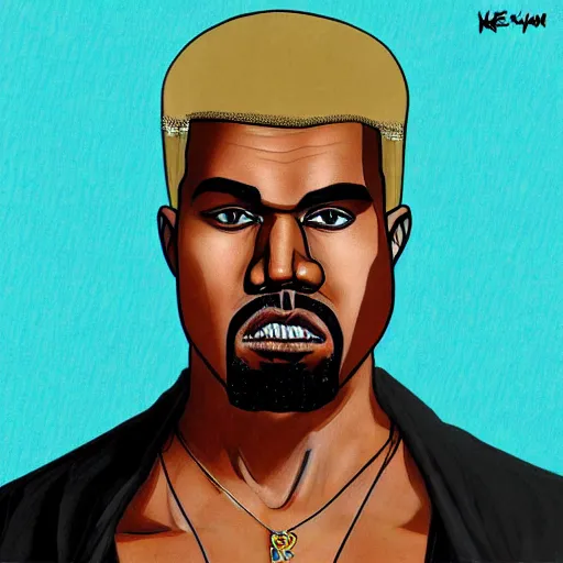 Image similar to kanye west drawn in the style of jojo's bizarre adventure