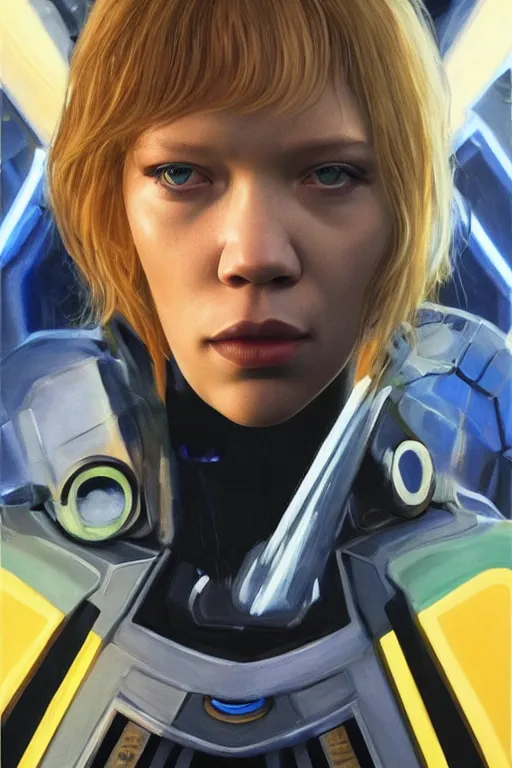 Image similar to a striking painting of Léa Seydoux as 2000AD Judge Anderson, strong lighting, ultra realism, highly detailed, trending on artstation, 4K, HD, oil on canvas