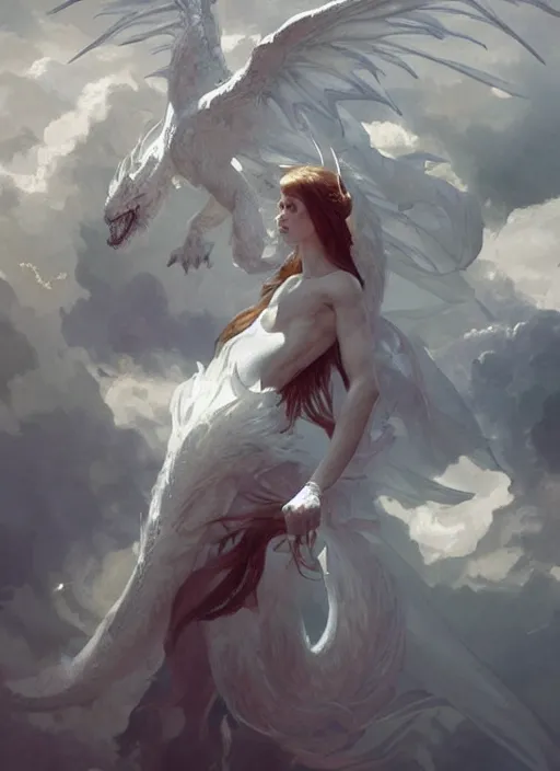 Image similar to an angelic white dragon, highly detailed, digital painting, artstation, concept art, sharp focus, illustration, art by greg rutkowski and alphonse mucha