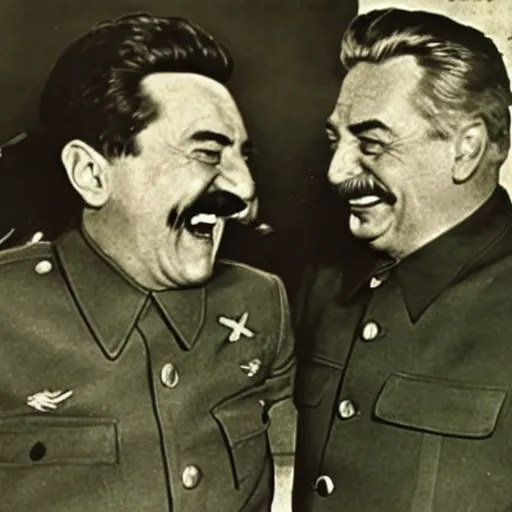 Image similar to stalin laughing in ww 2 after victory