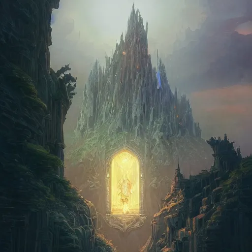 Image similar to a colossal wizard tower, stephen bliss, unreal engine, fantasy art by greg rutkowski, loish, rhads, ferdinand knab, makoto shinkai and lois van baarle, ilya kuvshinov, rossdraws, tom bagshaw, alphonse mucha, global illumination, radiant light, detailed and intricate environment - h 1 0 2 4