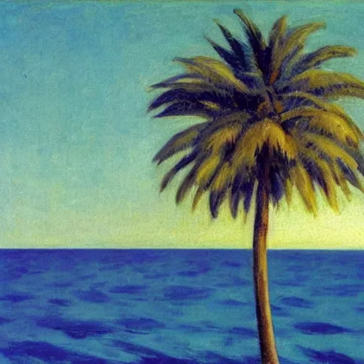 Image similar to palm tree in the middle of the ocean by Edward hopper