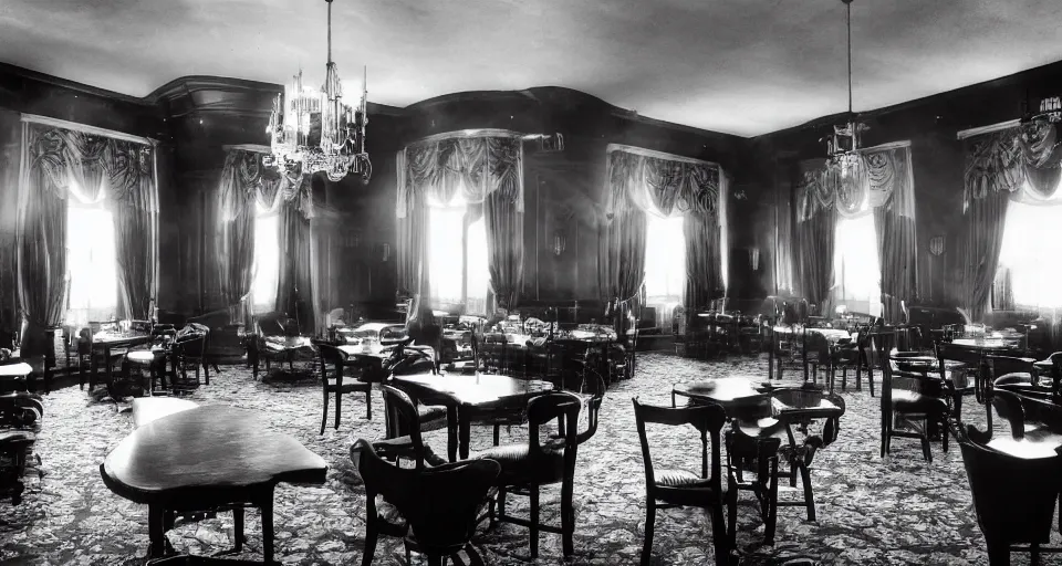 Prompt: complicated liminal victorian hotel interior with vapor clouds, Lynchian, unsettling