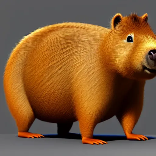 Image similar to disney pixar style capybara, 3D animation, 4k render