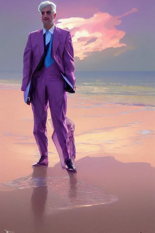 Prompt: bill ackman robotic clothes in the beach purple sun, pink lighting ultra realistic photorealistic highly detailed high quality, a stunningly, digital painting, artstation, concept art, smooth, sharp focus, illustration, art by artgerm and greg rutkowski and alphonse mucha 8 k