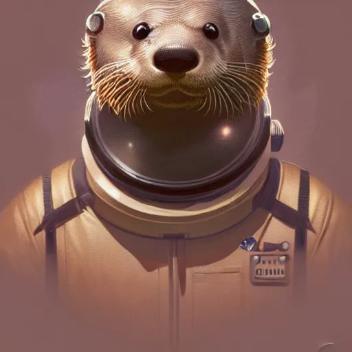 Image similar to an anthropomorphic otter human astronaut,digital art,detailed face,art by greg rutkowski,trevor henderson,fluffy,western comic book style,photorealistic,professional lighting,hyperdetailed,high resolution,high quality,dramatic,deviantarz,artstation