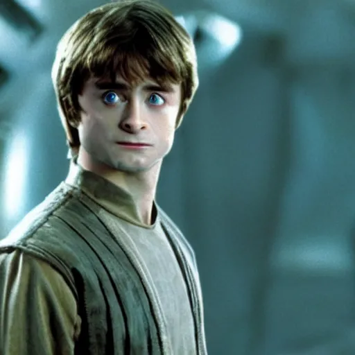 Image similar to film still of Daniel Radcliffe as Luke Skywalker in Star Wars 1977