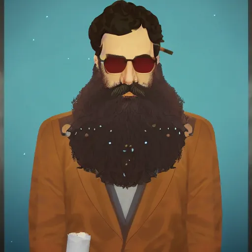 Image similar to Disco Elysium portrait of a man with a beard, he is smoking a cigarette