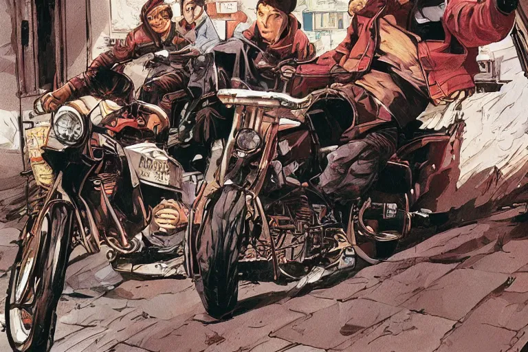 Image similar to pizza the hut, akira's motorcycle, gorillaz, poster, high quality