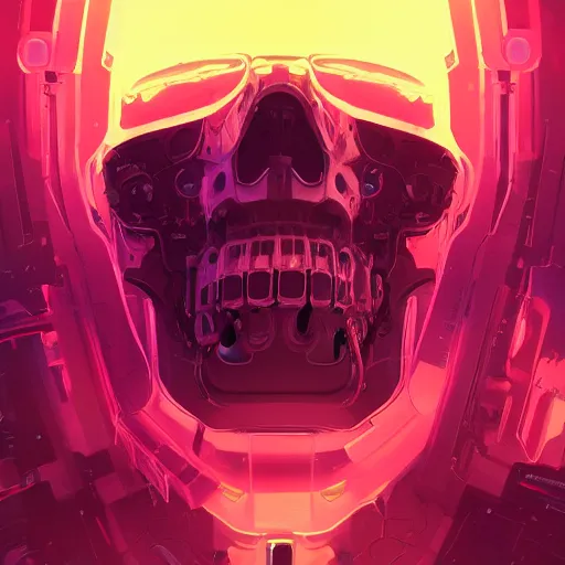 Image similar to a robot cybernetic cyberpunk skull minimalist comics, behance hd by jesper ejsing, by rhads, makoto shinkai and lois van baarle, ilya kuvshinov, rossdraws global illumination ray tracing hdr radiating a glowing aura